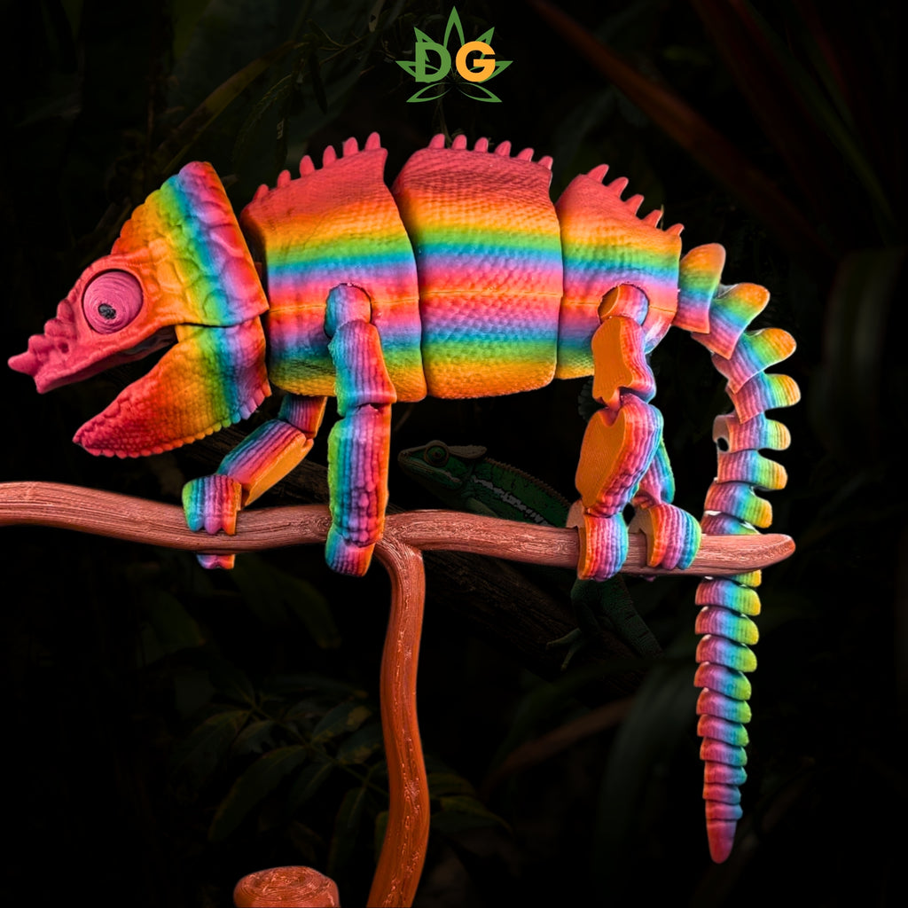Rainbow Panther Chameleon 3D Printed Figurine, Articulated Flexi Reptile