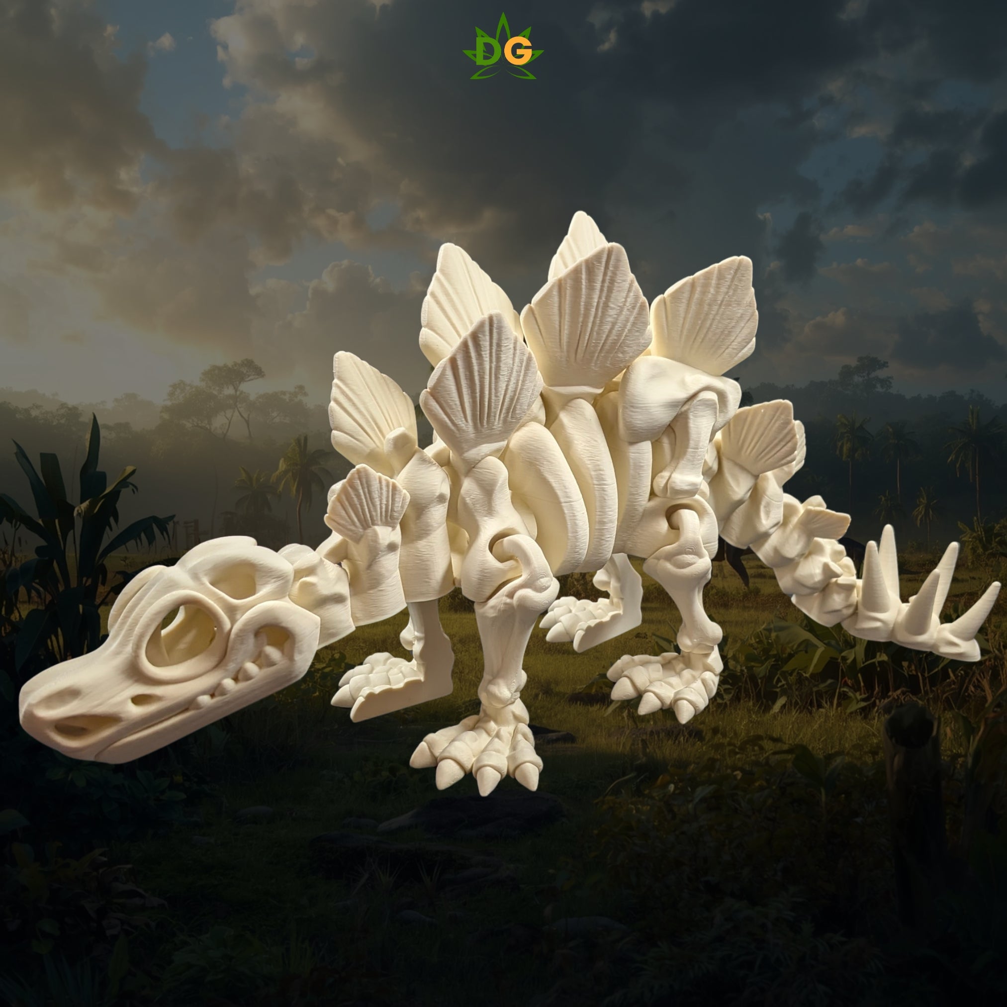 XL Bone White Skeleton Stegosaurus 3D Printed Desk Accessory
