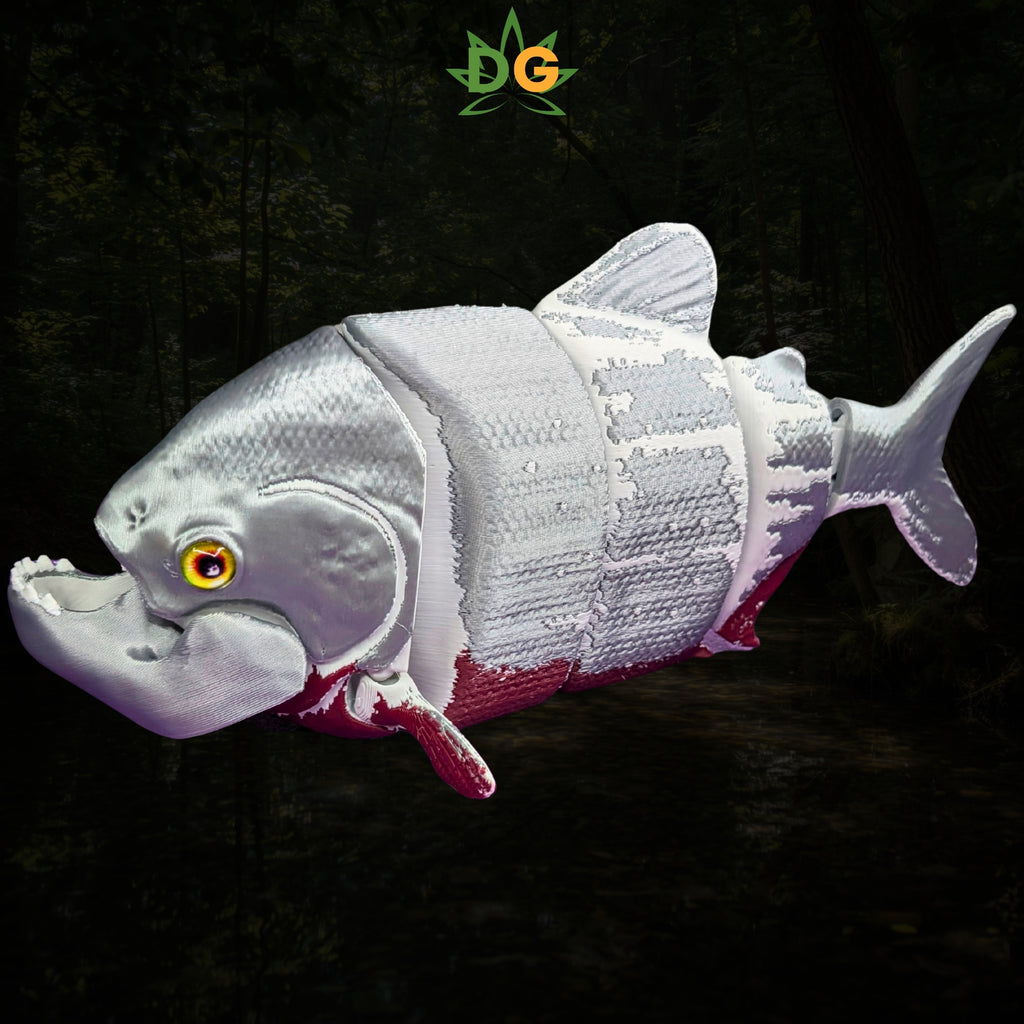 3D Printed Articulated Red Belly Piranha Flexi Fish | Lifelike River Predator with Glass Eyes