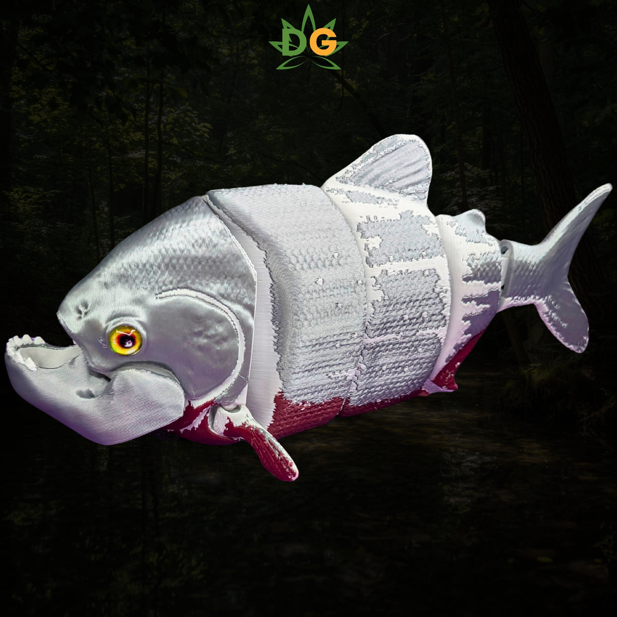 3D Printed Articulated Red Belly Piranha Flexi Fish | Lifelike River Predator with Glass Eyes