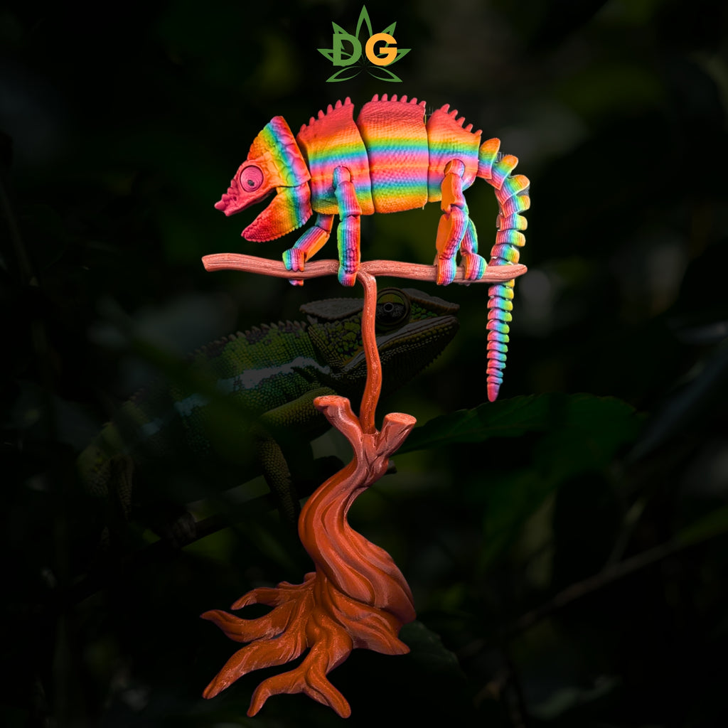 Rainbow Panther Chameleon 3D Printed Figurine, Articulated Flexi Reptile