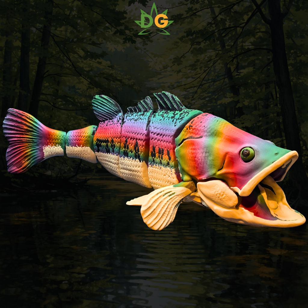 Articulated Rainbow Largemouth Bass Figurine Fidget Desk Accessory 3D Printed