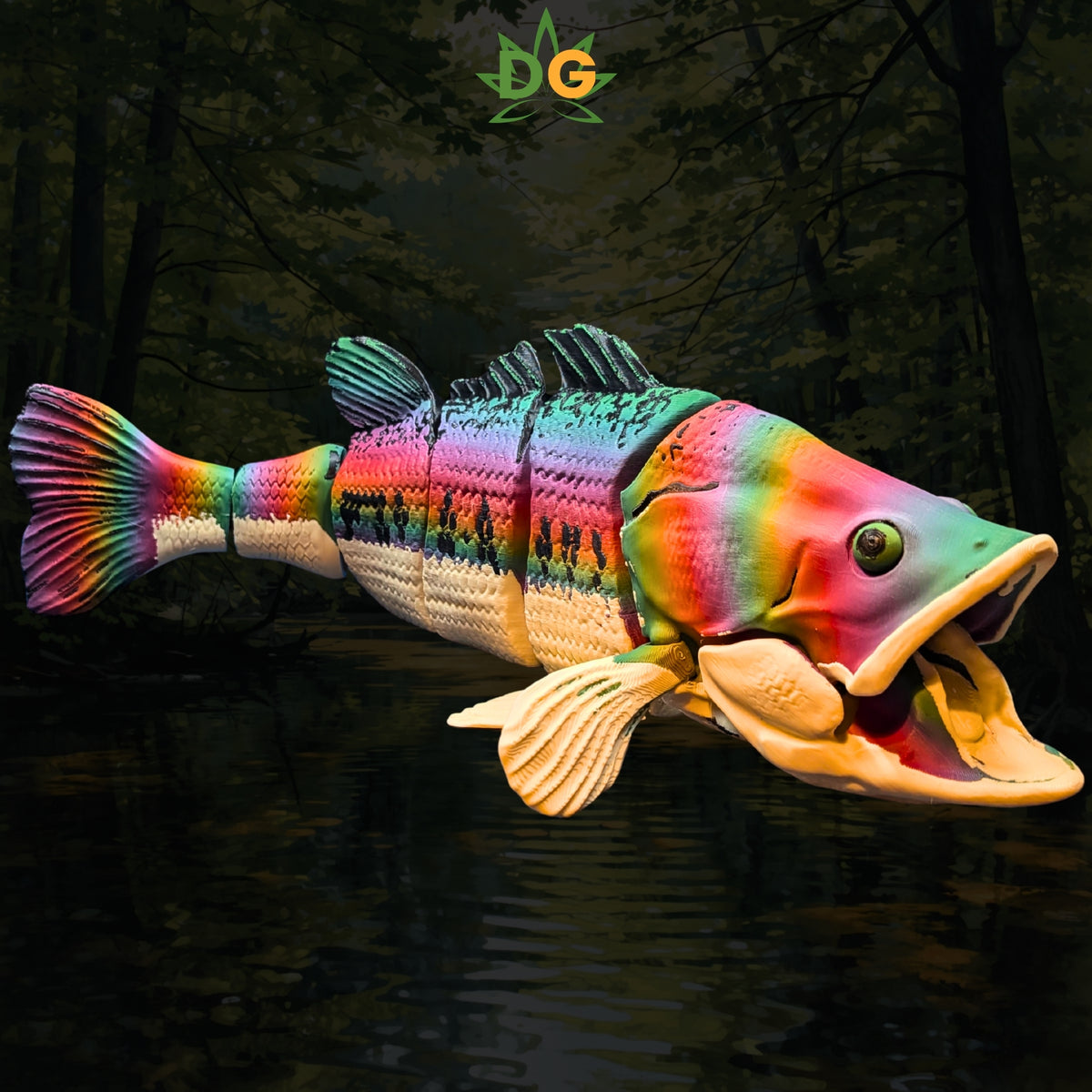Articulated Rainbow Largemouth Bass Figurine Fidget Desk Accessory 3D Printed