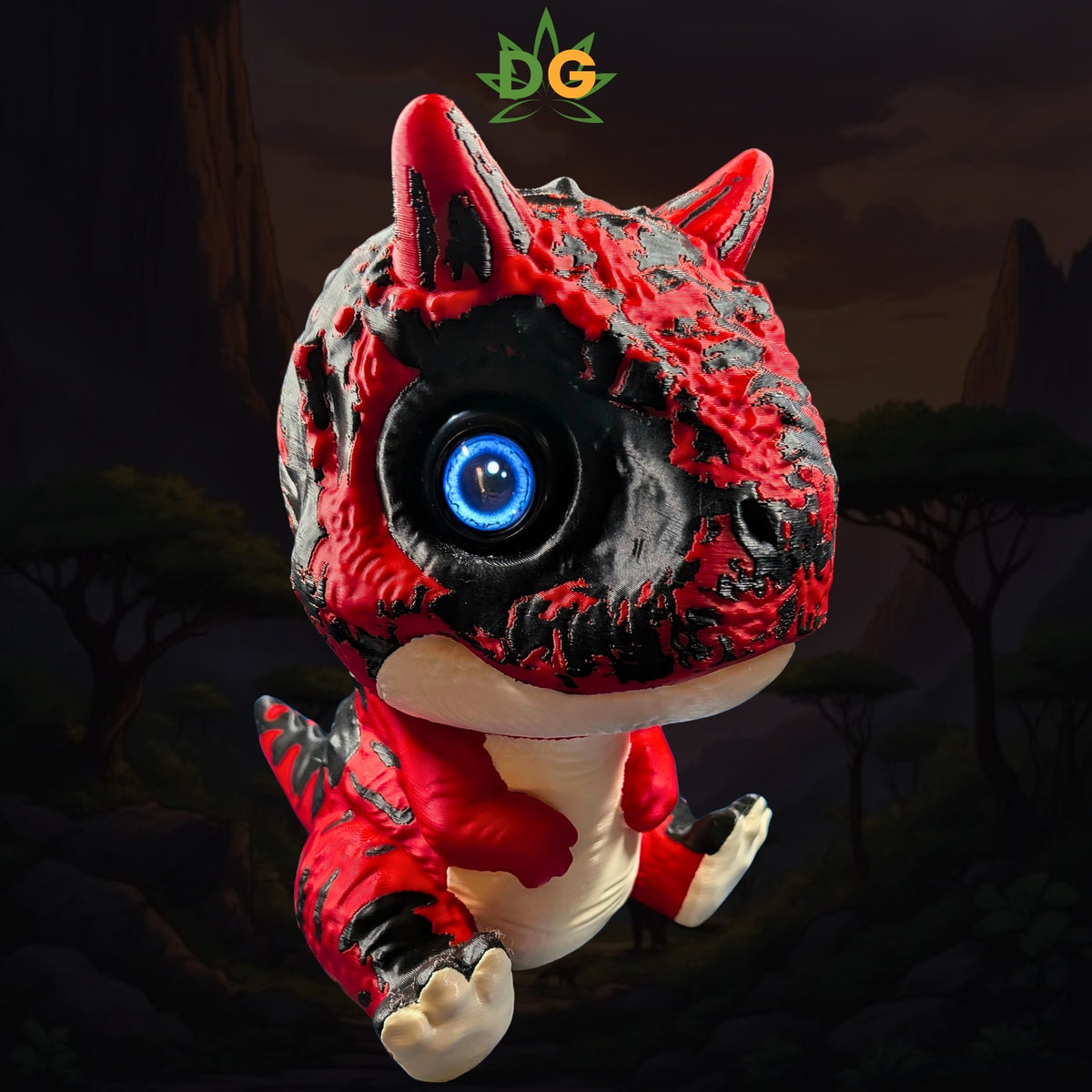 Baby Carnotaurus Figure – Animated Electronic Eye Dinosaur | USB-C Powered & Animated Desk Pet - angled posed detail view