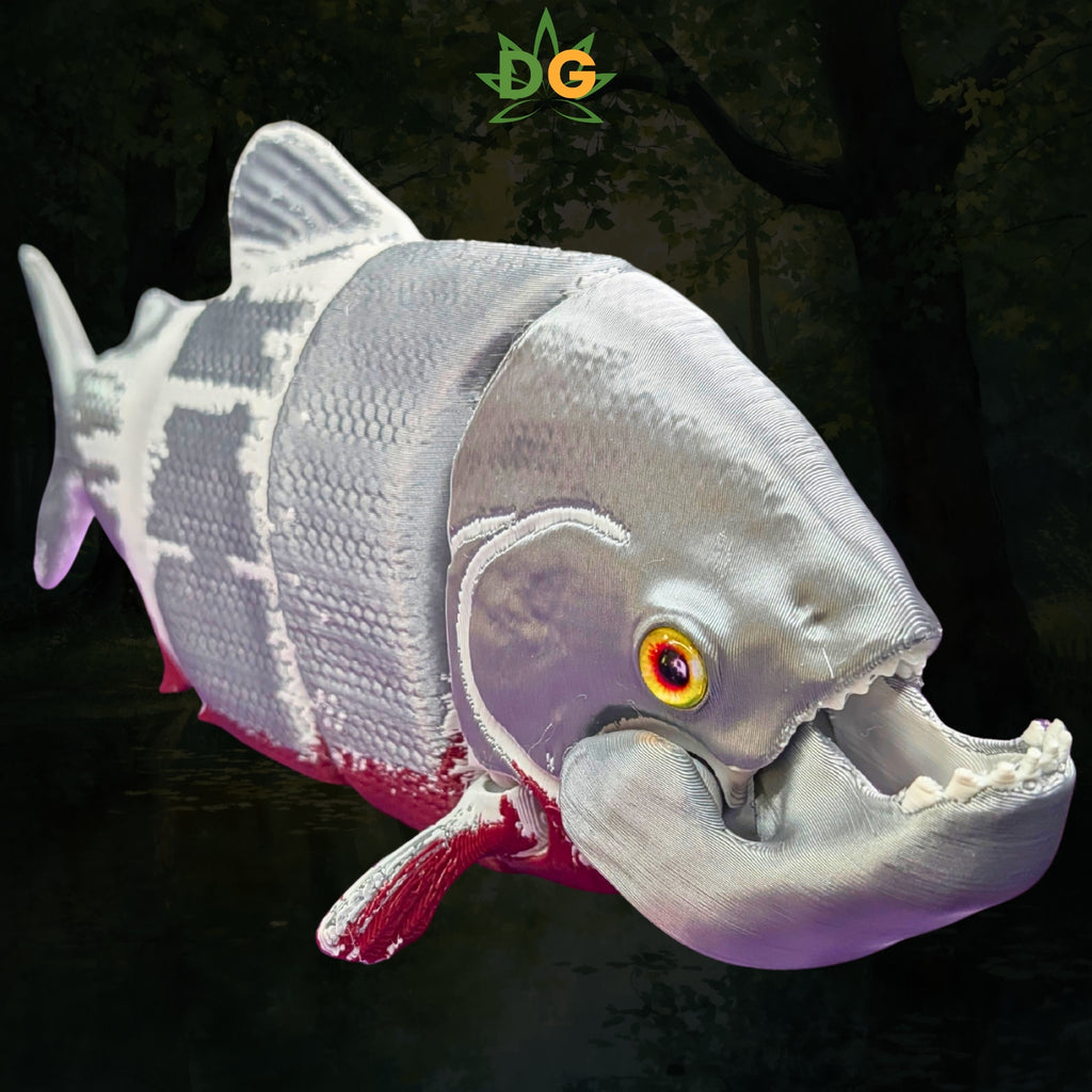 3D Printed Articulated Red Belly Piranha Flexi Fish | Lifelike River Predator with Glass Eyes