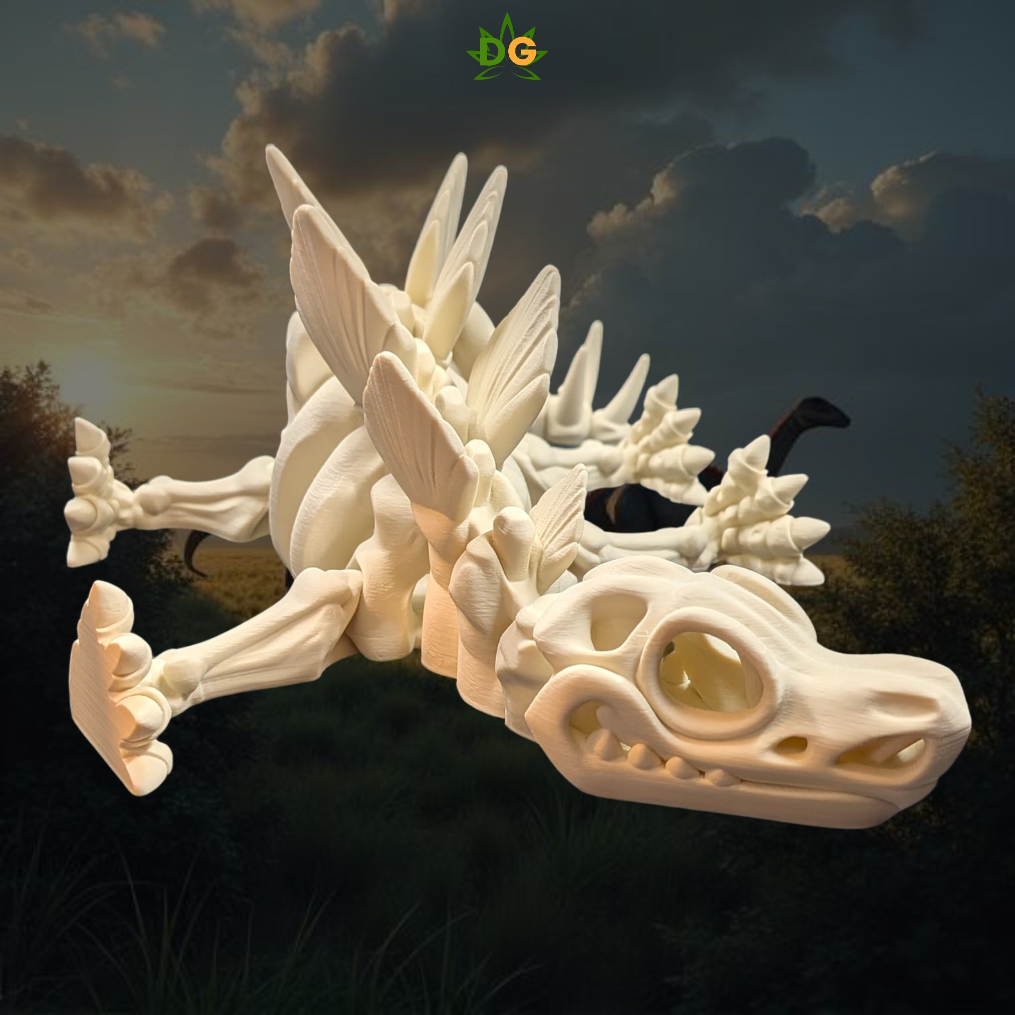 XL Bone White Skeleton Stegosaurus 3D Printed Desk Accessory