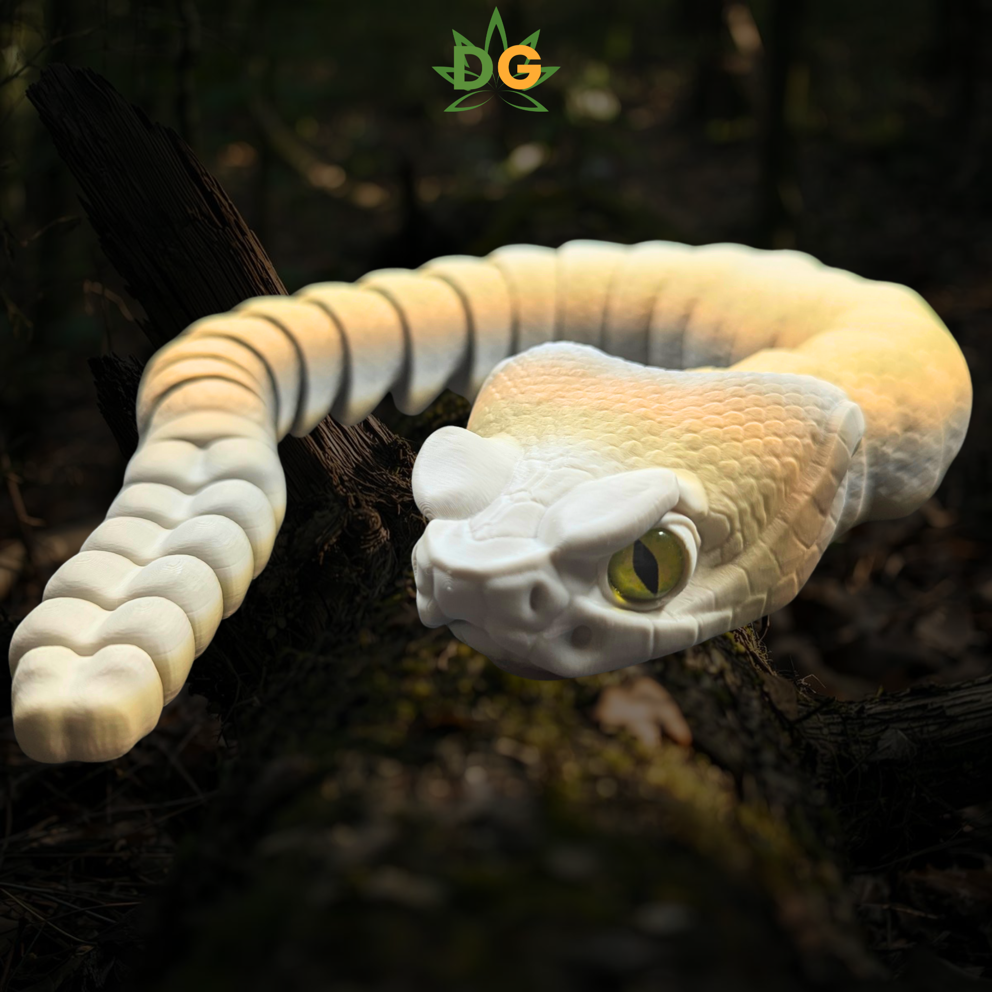 Articulated Rattlesnake 3D Printed Flexi with Realistic Glass Eyes