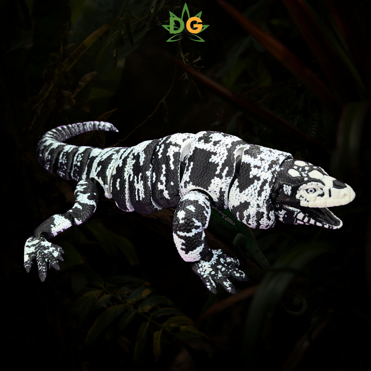 Articulated Tegu Lizard | Black and White Flexi Reptile 3D Printed