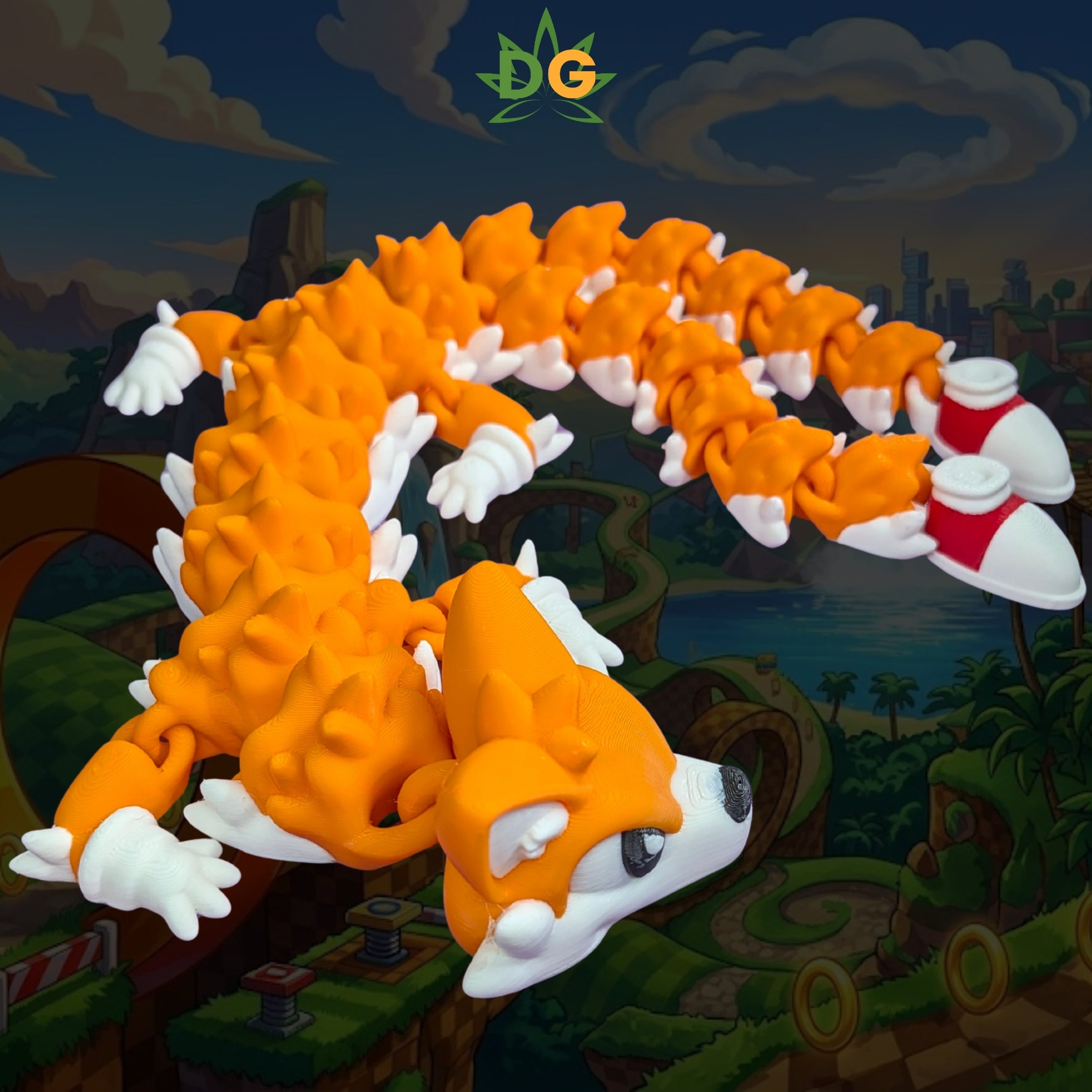 Double Tailed Fox Dragon Flexi, Articulated Gamer Decor