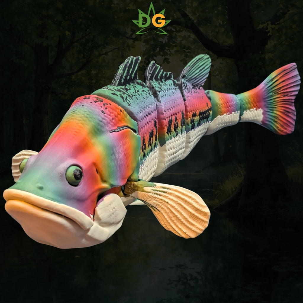 Articulated Rainbow Largemouth Bass Figurine Fidget Desk Accessory 3D Printed