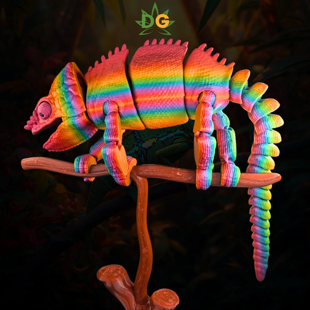 Rainbow Panther Chameleon 3D Printed Figurine, Articulated Flexi Reptile
