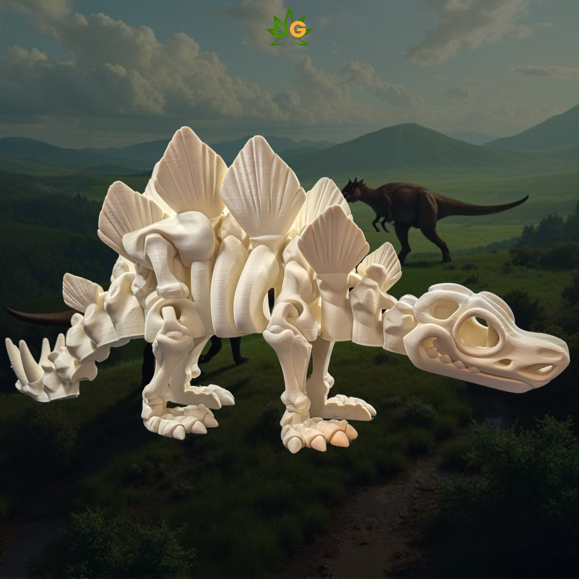 XL Bone White Skeleton Stegosaurus 3D Printed Desk Accessory