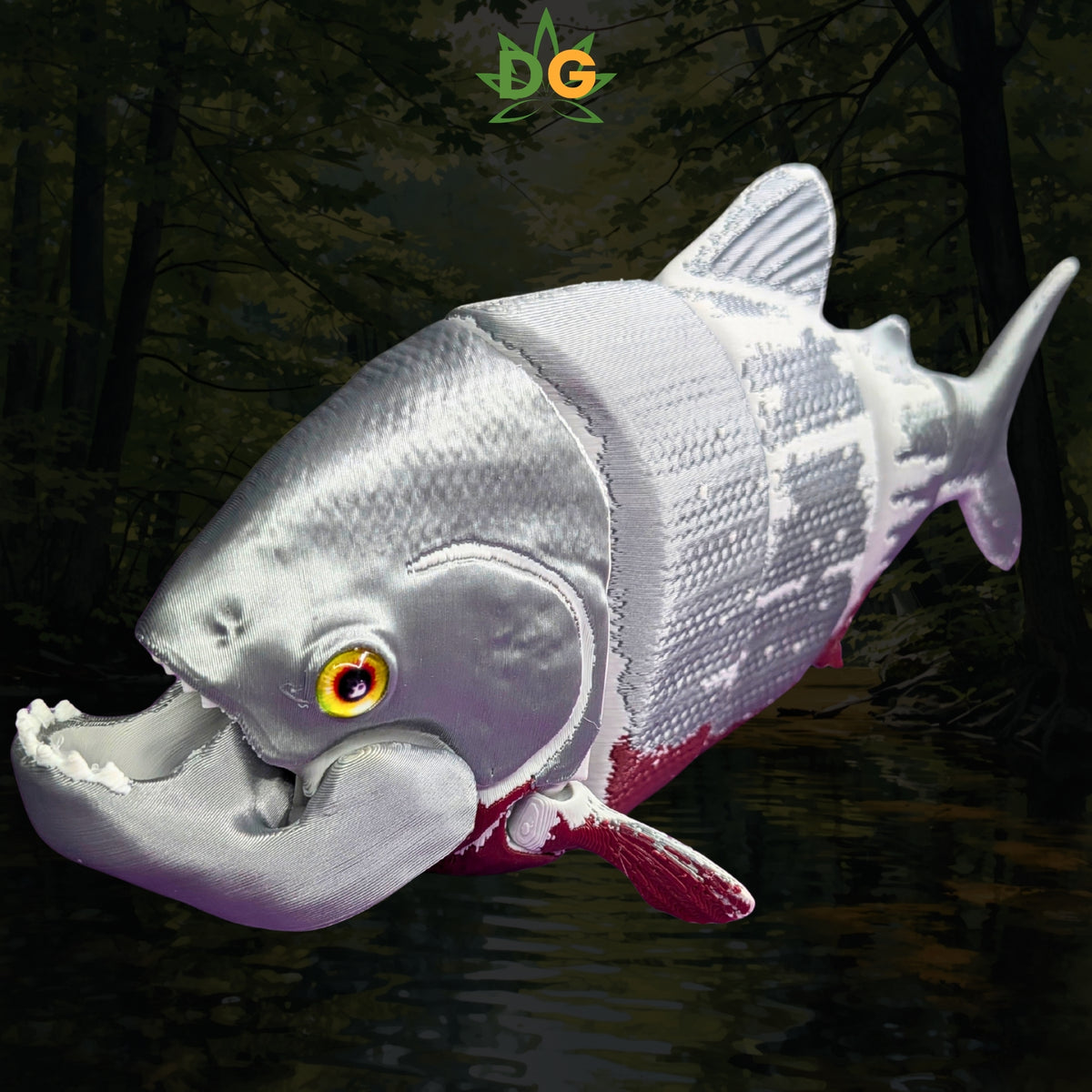 3D Printed Articulated Red Belly Piranha Flexi Fish | Lifelike River Predator with Glass Eyes