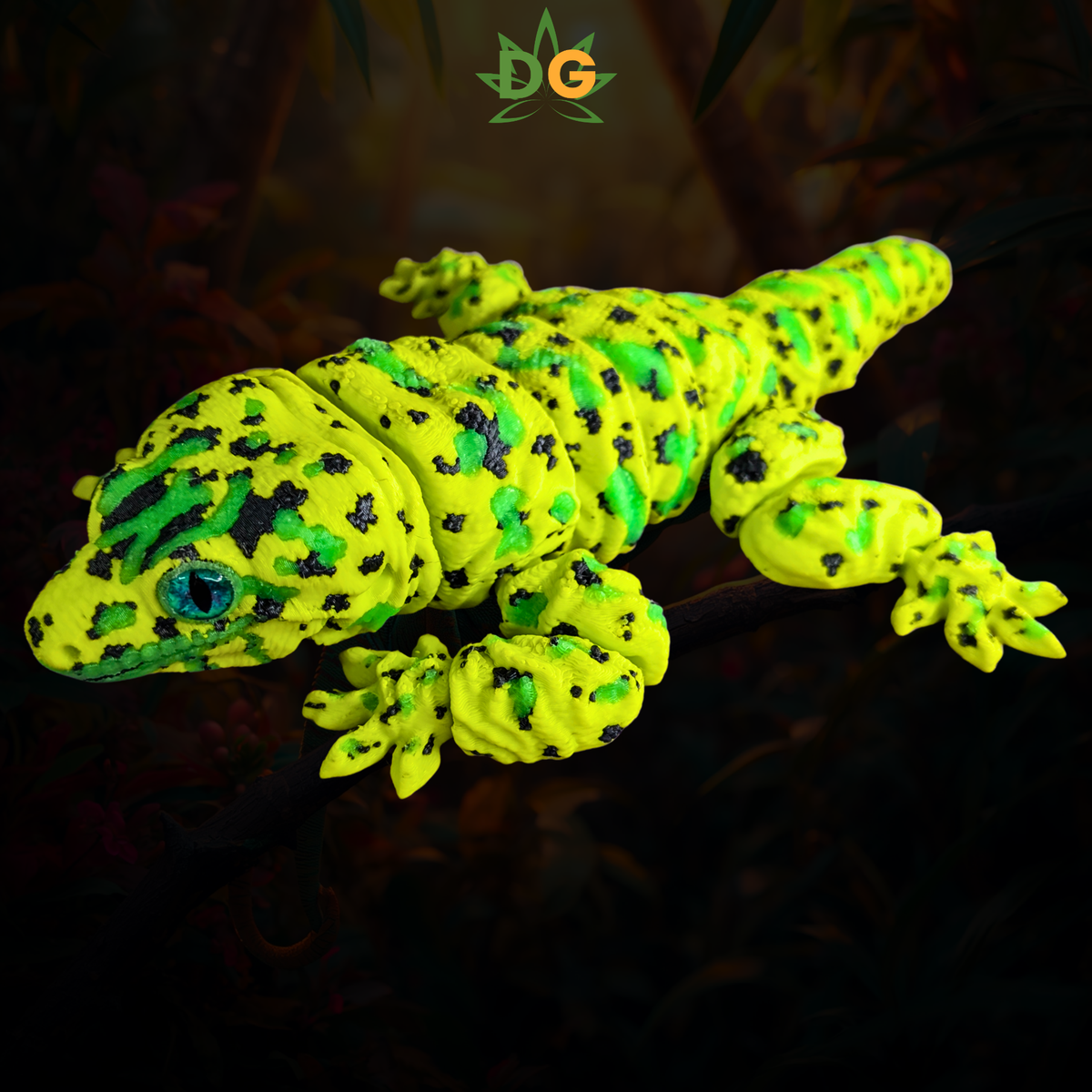 Yellow/Green Leachie Gecko Lizard | Glow in the Dark | Glass Eyes | 3D Printed Desk Pet