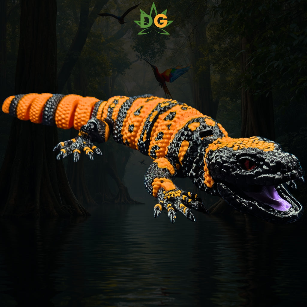 XL 3D Printed Gila Monster Flexi | Articulated Gecko with Glass Eyes | Reptile Lover Gift