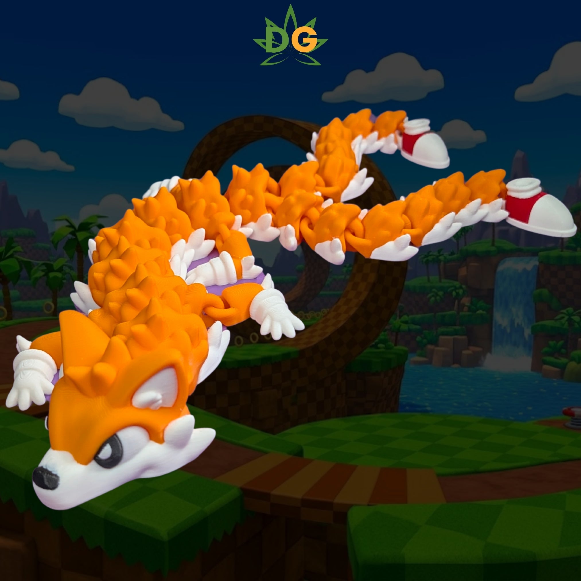 Double Tailed Fox Dragon Flexi, Articulated Gamer Decor