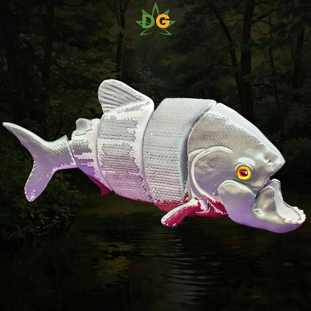 3D Printed Articulated Red Belly Piranha Flexi Fish | Lifelike River Predator with Glass Eyes