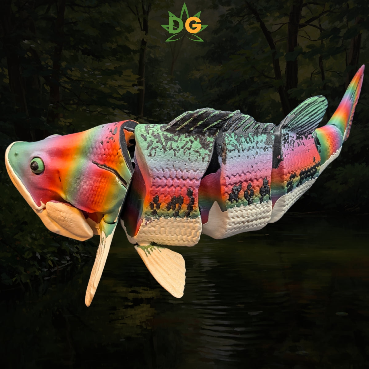 Articulated Rainbow Largemouth Bass Figurine Fidget Desk Accessory 3D Printed