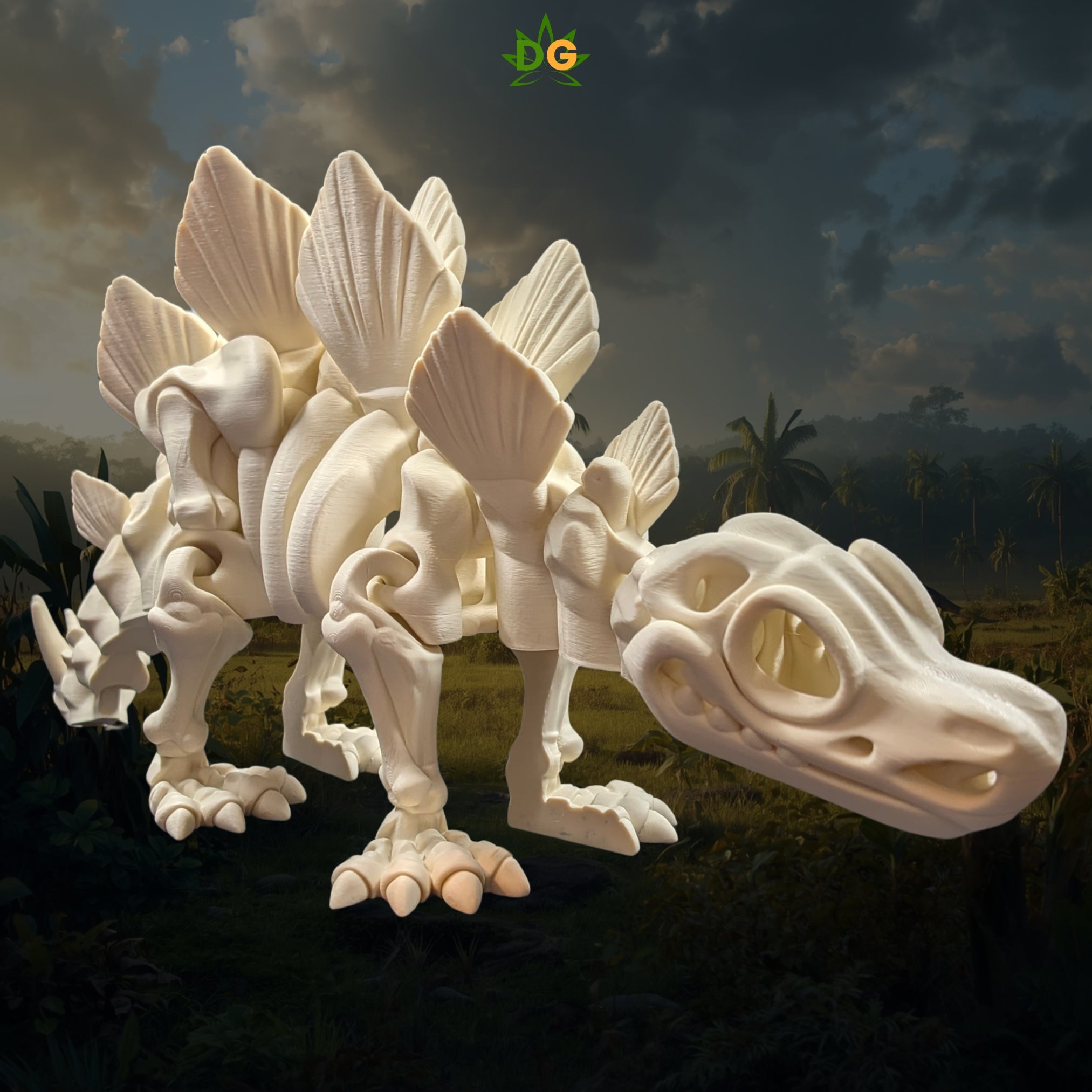 XL Bone White Skeleton Stegosaurus 3D Printed Desk Accessory