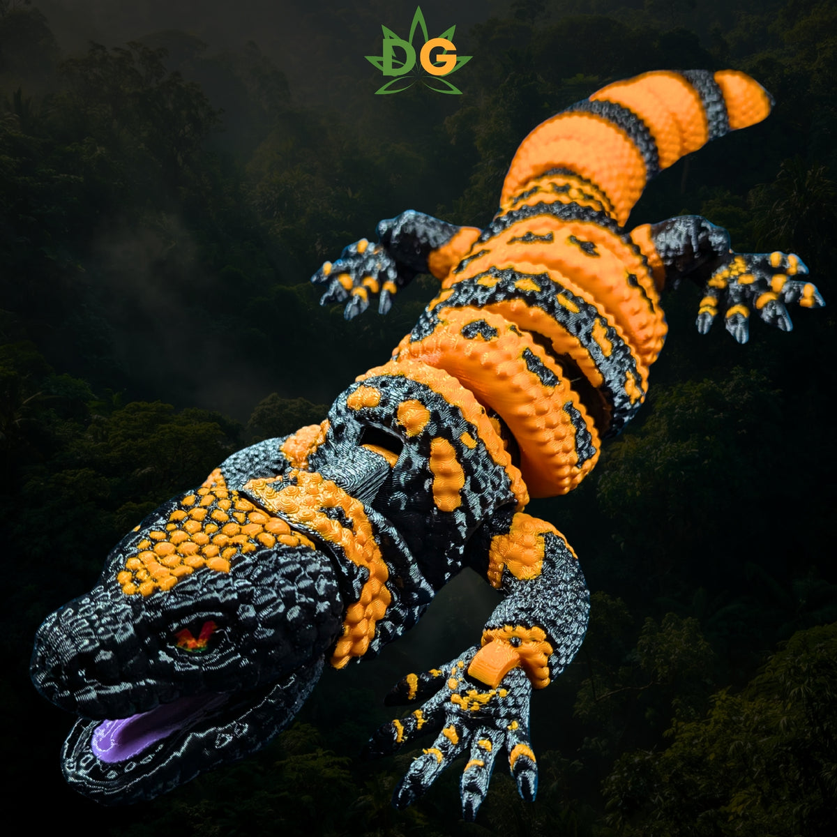 XL 3D Printed Gila Monster Flexi | Articulated Gecko with Glass Eyes | Reptile Lover Gift