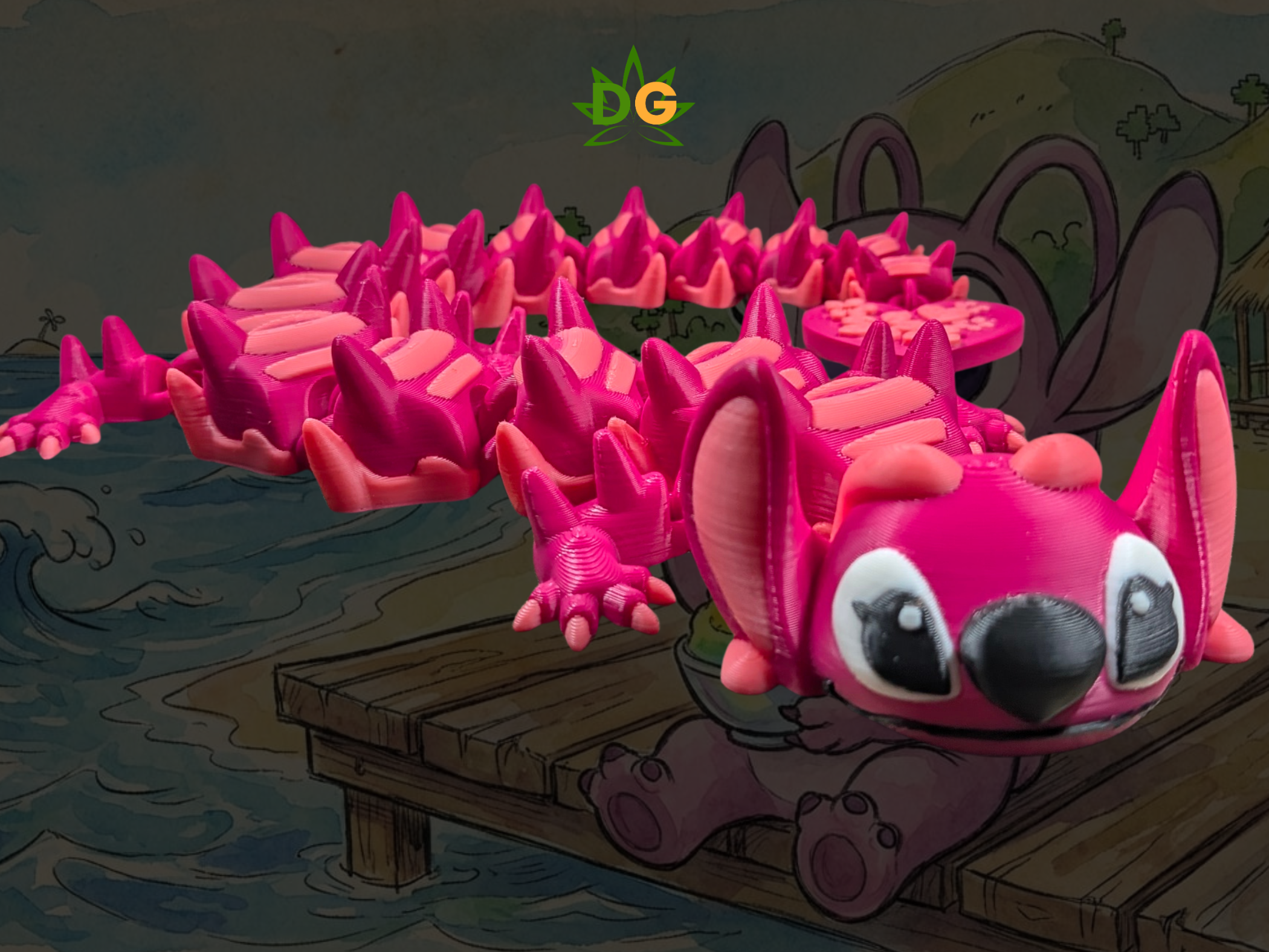 Articulated Blue & Pink Alien Flexi Figure - 3D Printed Tropical Creature