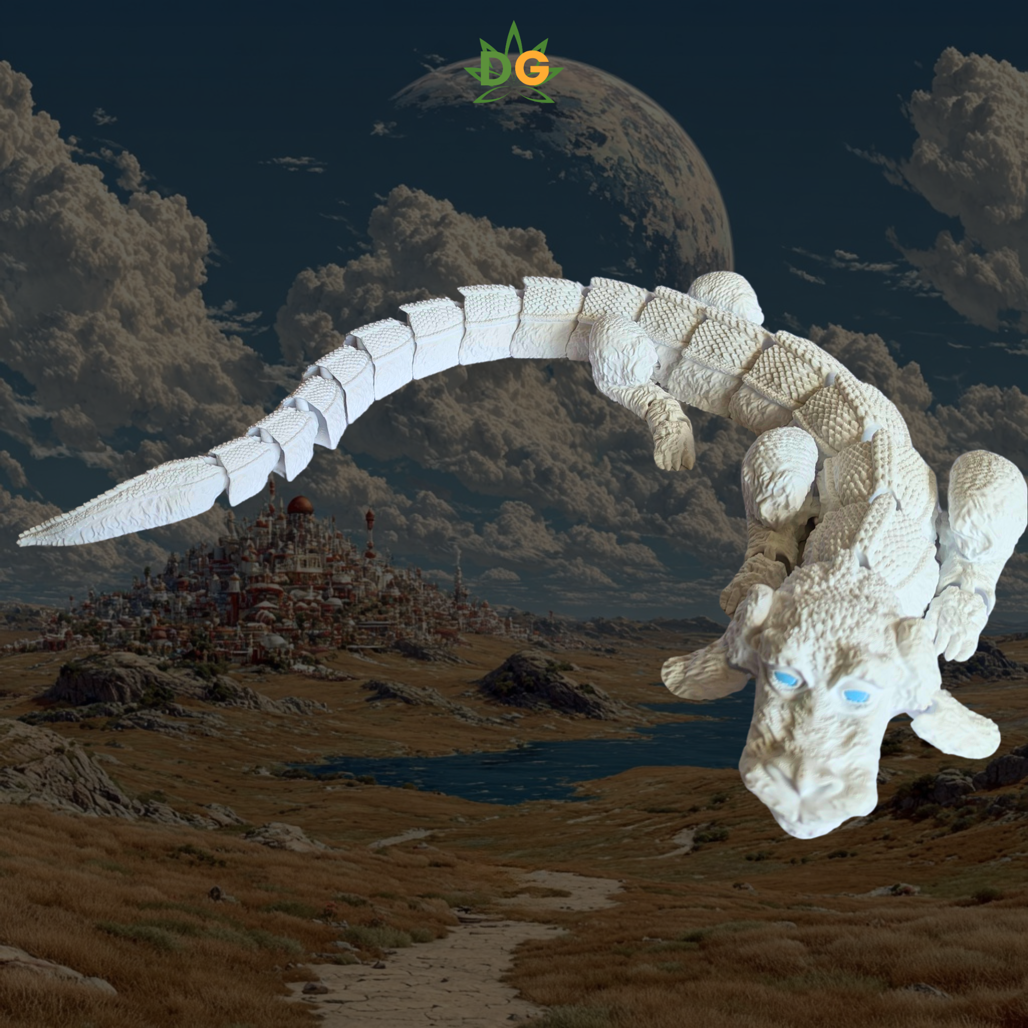 Articulated Mystical Flying Dog Dragon - XL Flexi White 80's Creature