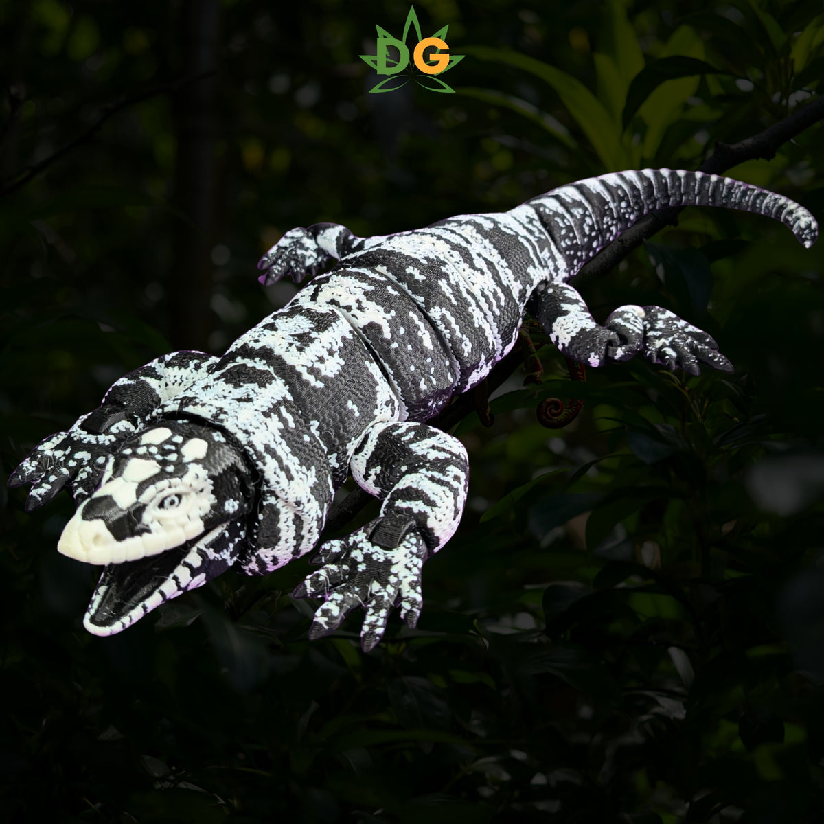 Articulated Tegu Lizard | Black and White Flexi Reptile 3D Printed