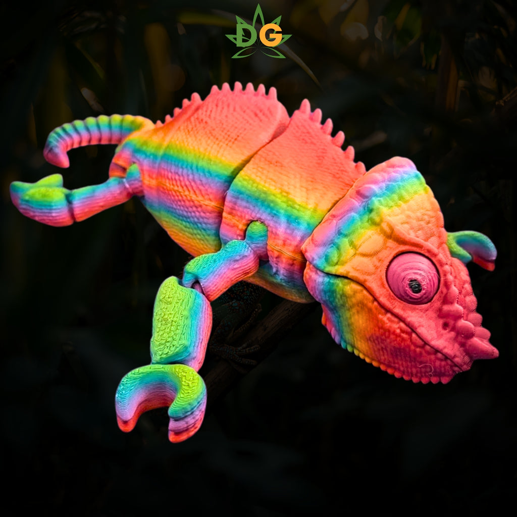 Rainbow Panther Chameleon 3D Printed Figurine, Articulated Flexi Reptile
