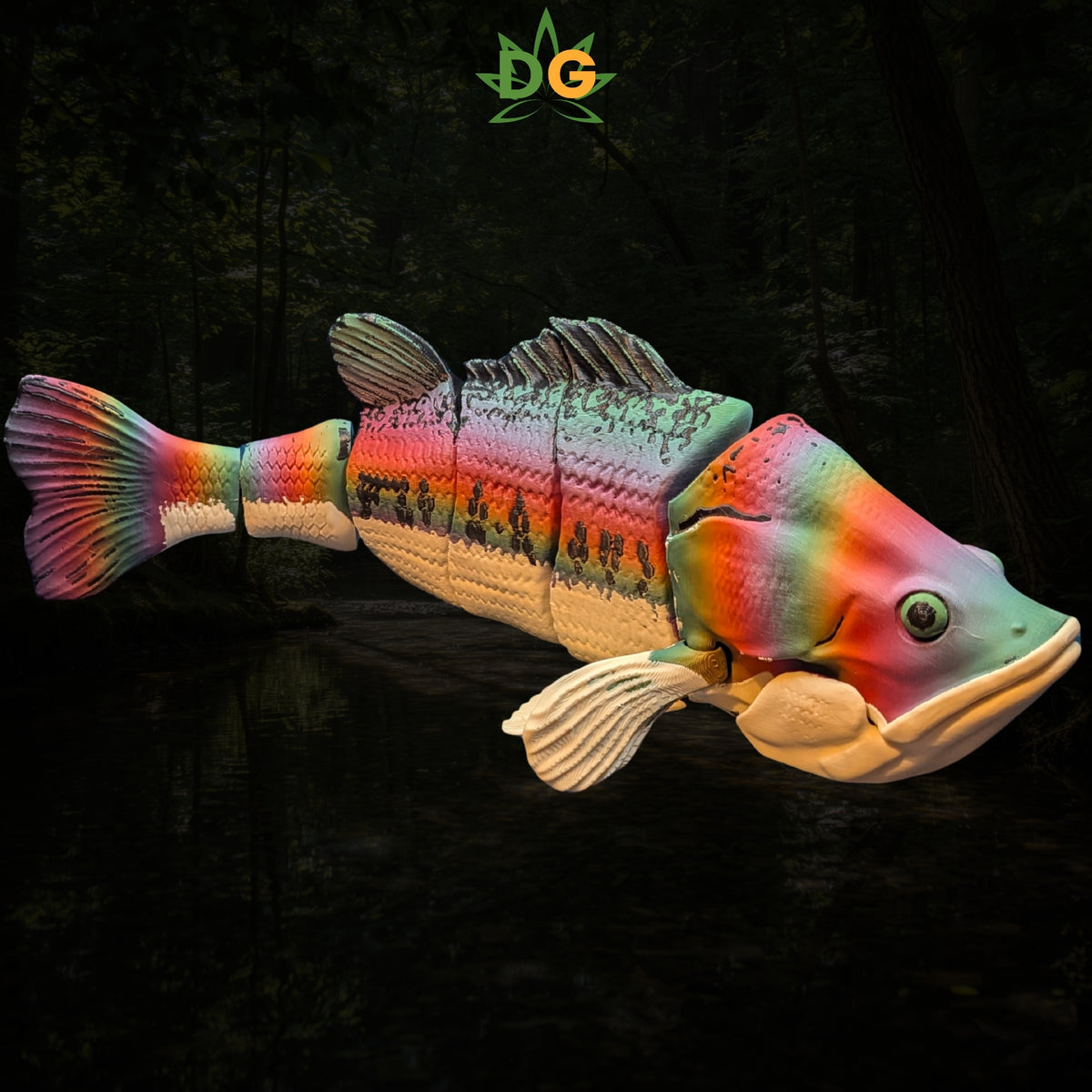Articulated Rainbow Largemouth Bass Figurine Fidget Desk Accessory 3D Printed