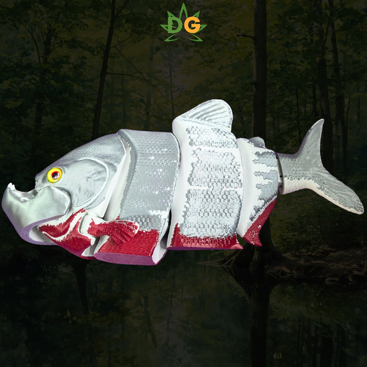 3D Printed Articulated Red Belly Piranha Flexi Fish | Lifelike River Predator with Glass Eyes