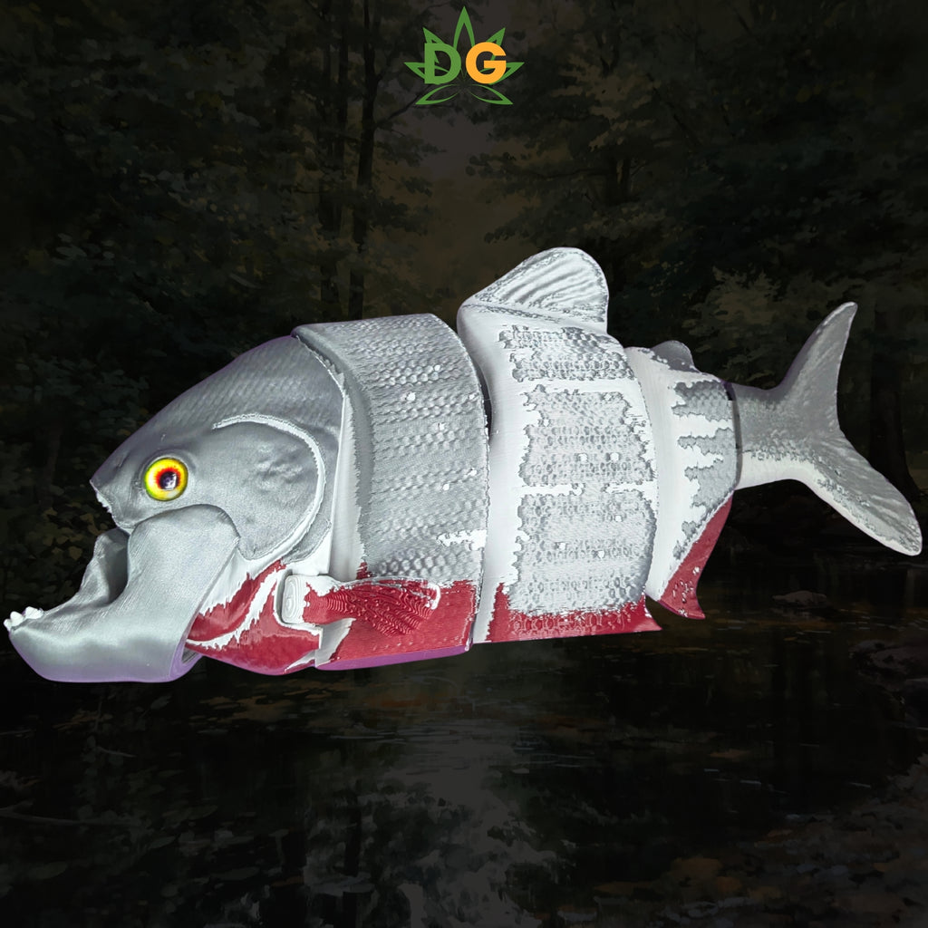 3D Printed Articulated Red Belly Piranha Flexi Fish | Lifelike River Predator with Glass Eyes