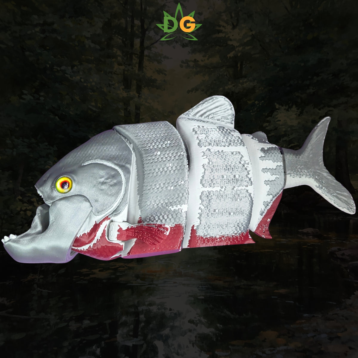 3D Printed Articulated Red Belly Piranha Flexi Fish | Lifelike River Predator with Glass Eyes