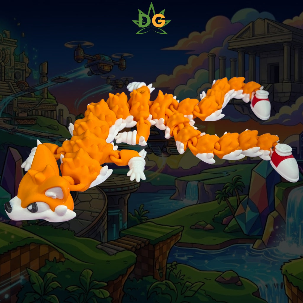 Double Tailed Fox Dragon Flexi, Articulated Gamer Decor