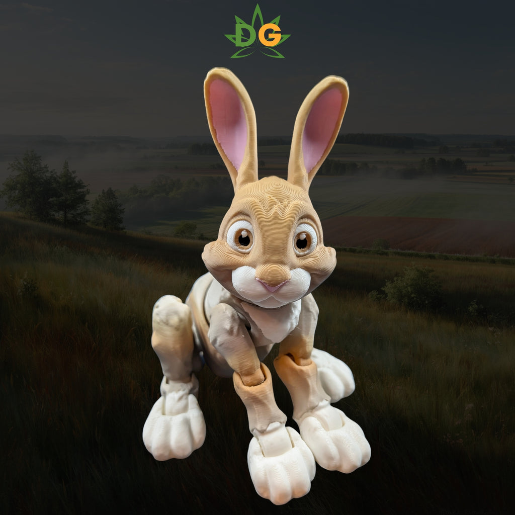 Woodland Bunny Figurine, Flexible Rabbit Fidget and Spring Decor, 3D Printed