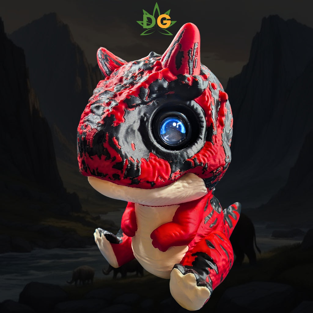 Baby Carnotaurus Figure – Animated Electronic Eye Dinosaur | USB-C Powered & Animated Desk Pet - top-down full body view
