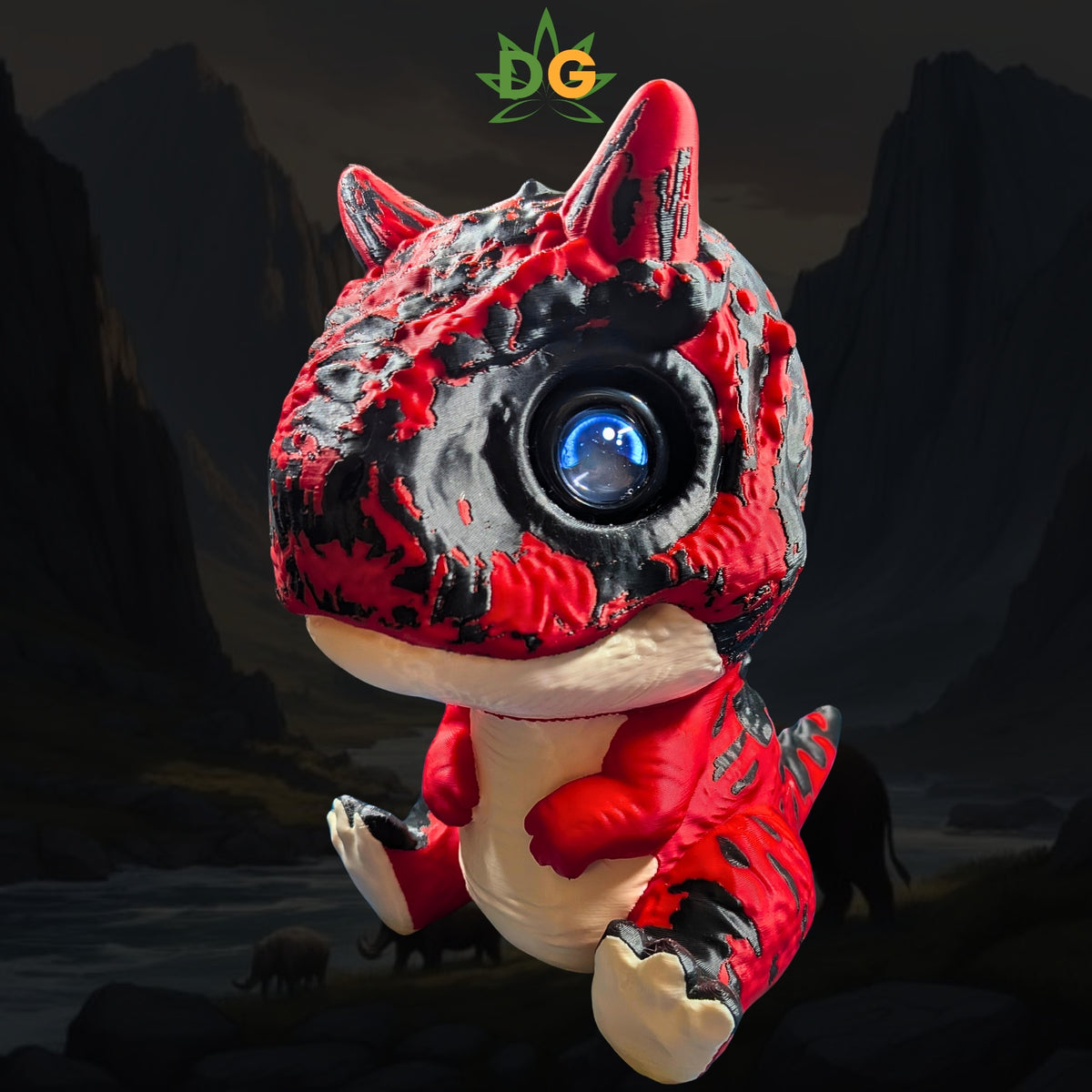 Baby Carnotaurus Figure – Animated Electronic Eye Dinosaur | USB-C Powered & Animated Desk Pet - top-down full body view