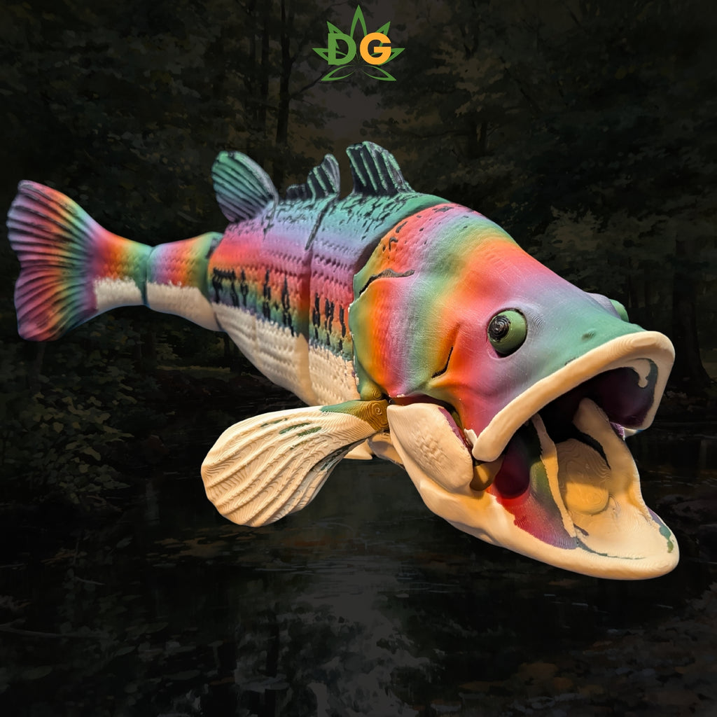 Articulated Rainbow Largemouth Bass Figurine Fidget Desk Accessory 3D Printed