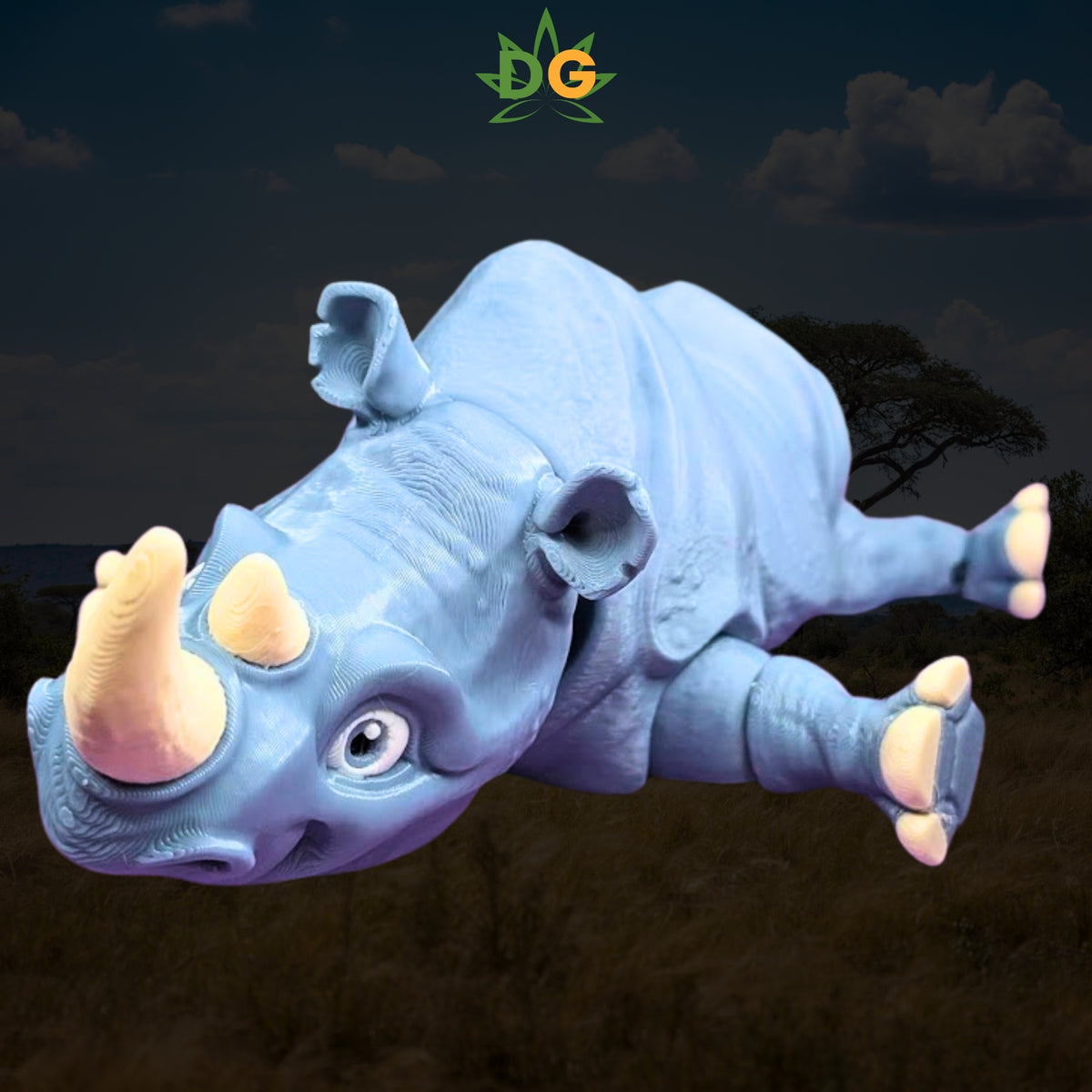 Rhino Flexi 3D Printed Figurine, Articulated Safari Animal