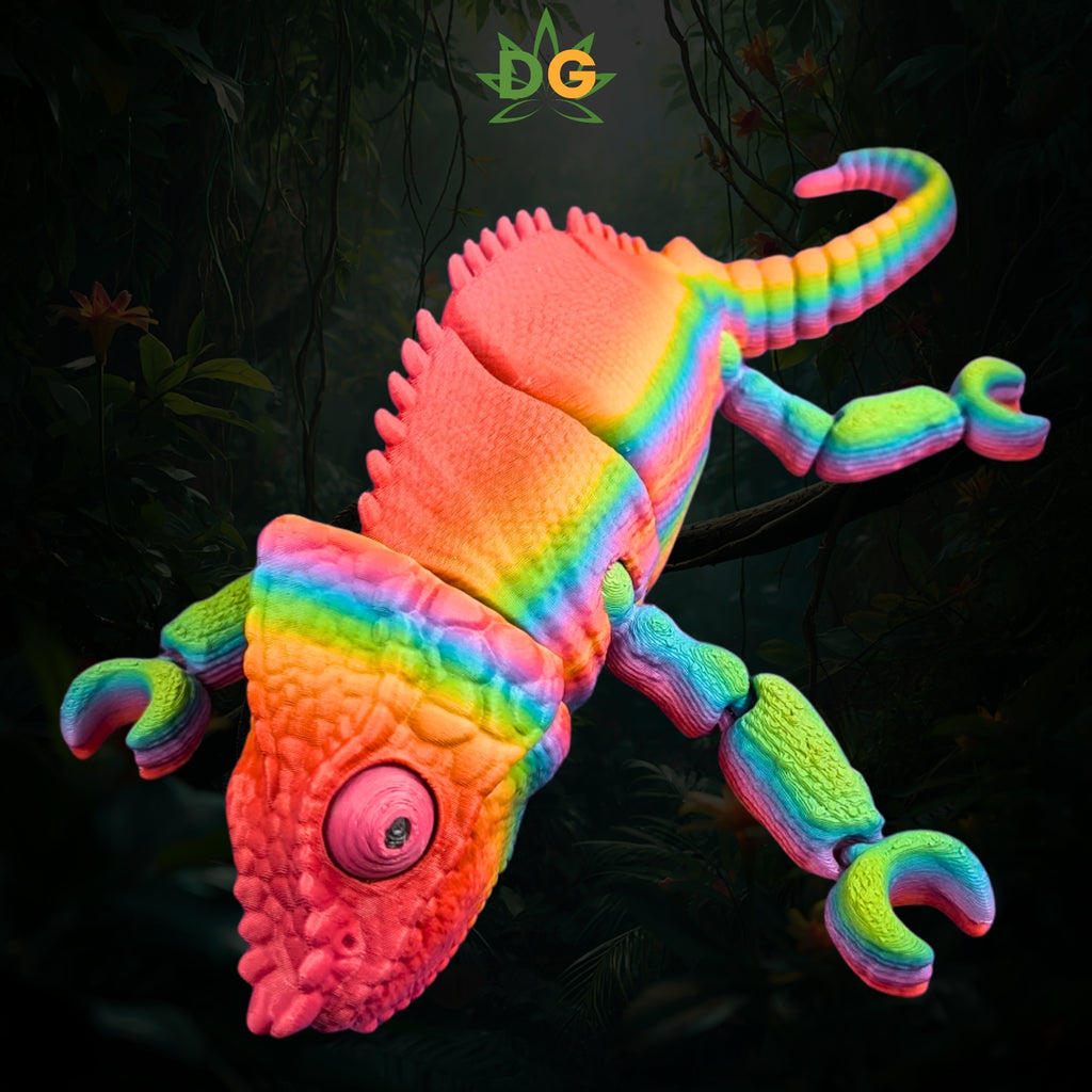 Rainbow Panther Chameleon 3D Printed Figurine, Articulated Flexi Reptile