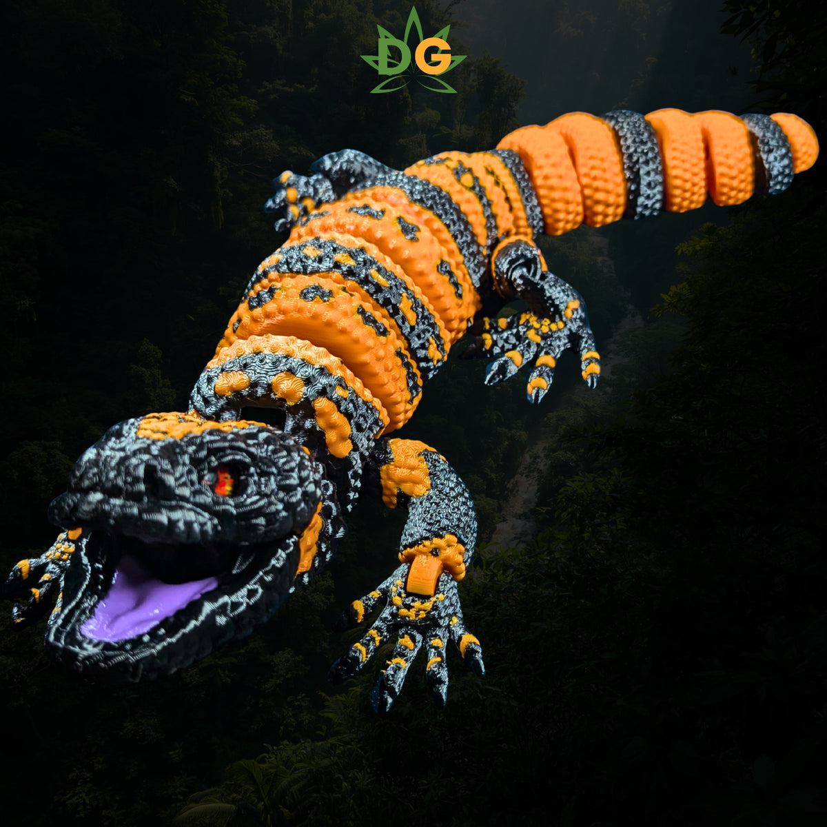 XL 3D Printed Gila Monster Flexi | Articulated Gecko with Glass Eyes | Reptile Lover Gift