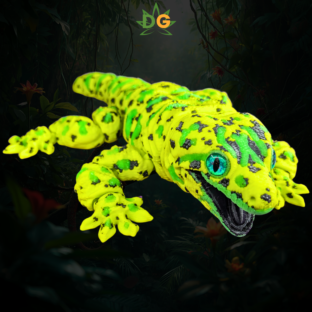 Yellow/Green Leachie Gecko Lizard | Glow in the Dark | Glass Eyes | 3D Printed Desk Pet