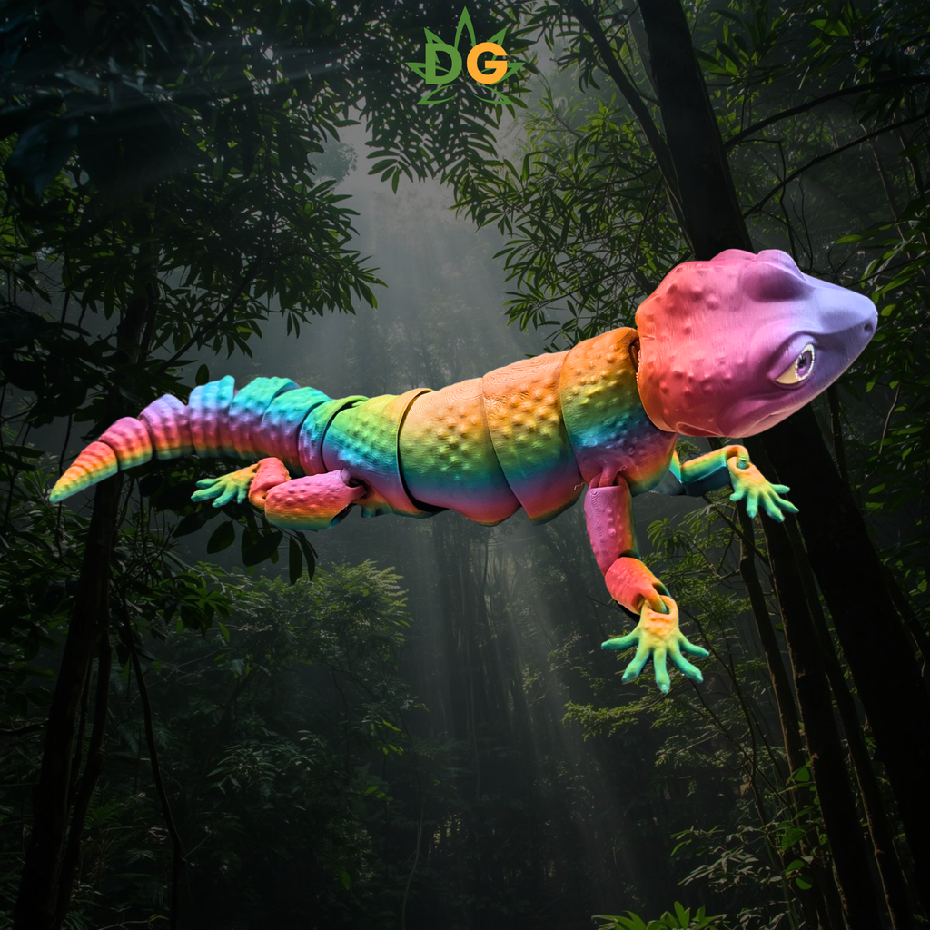 Rainbow Gecko Flexi with a forest in the background