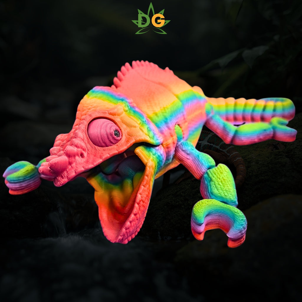 Rainbow Panther Chameleon 3D Printed Figurine, Articulated Flexi Reptile