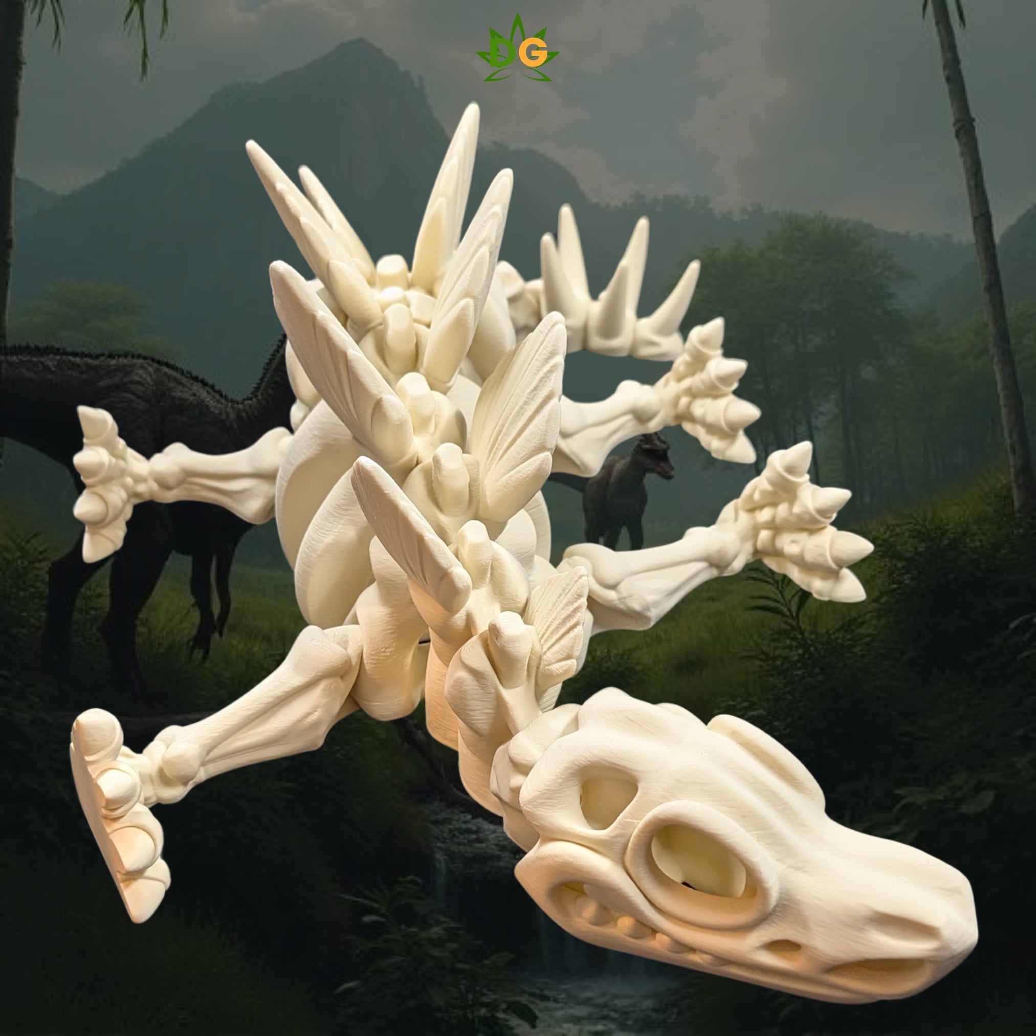 XL Bone White Skeleton Stegosaurus 3D Printed Desk Accessory