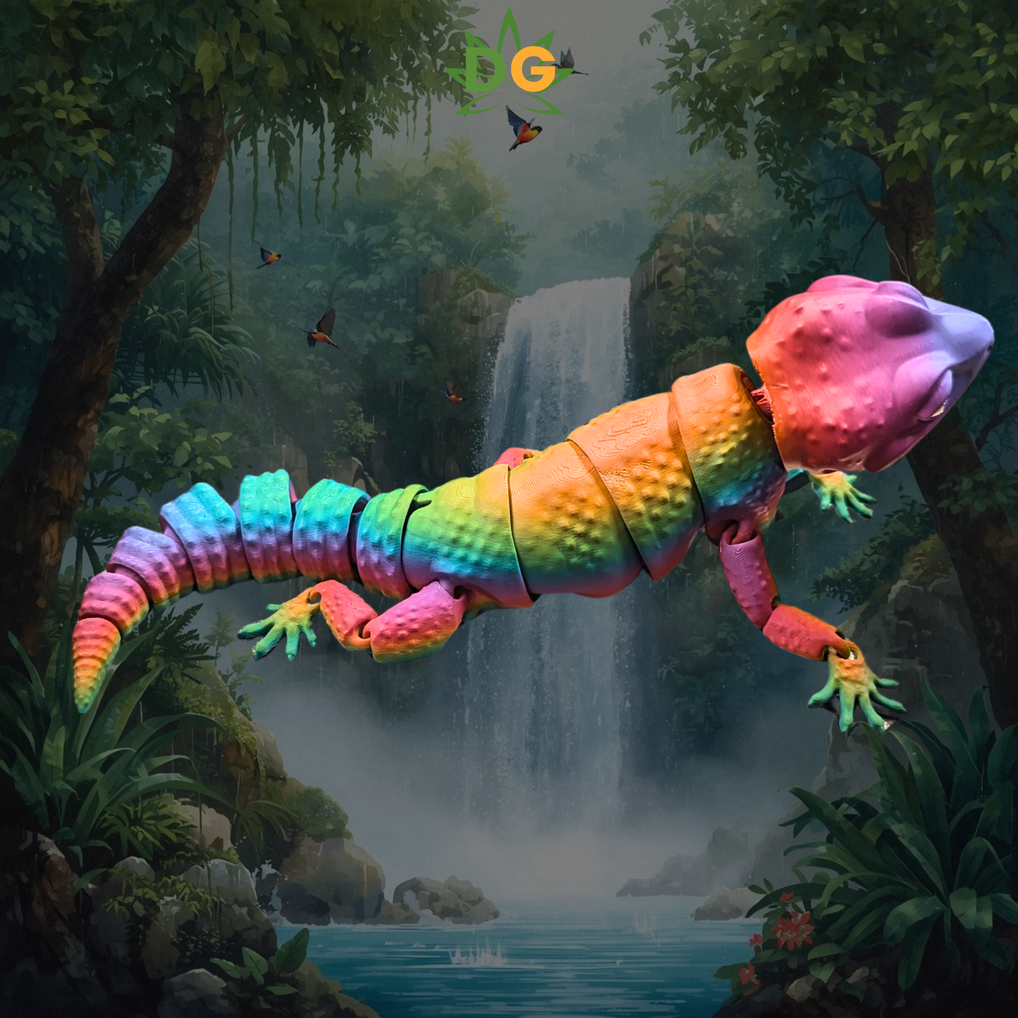 Rainbow Gecko Flexi with a forest in the background