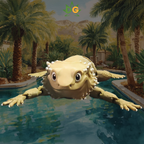 Desert Tan Bearded Dragon Flexi with a clear pool and palm trees behind him