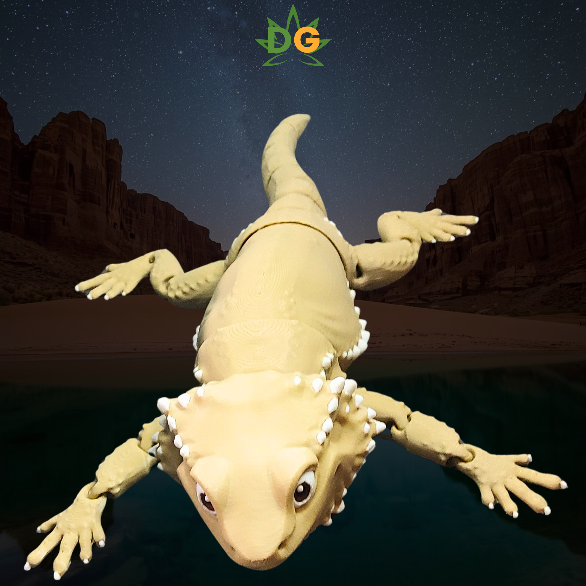 Desert Tan Bearded Dragon Flexi with a starry night sky in the desert